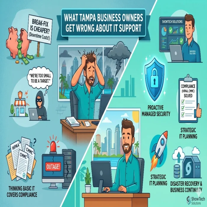 ShowTech Solutions Inc team delivering proactive business IT support and managed cybersecurity services to small businesses in Tampa FL”